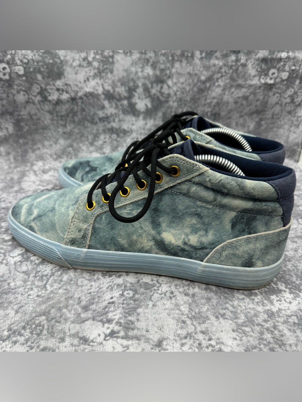 DC Men's Blue Marble Canvas Mid-Top Sneakers with Black Laces